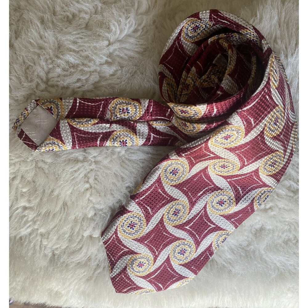 Tino Cosma Men’s Luxury Silk  Tie Burgundy Geometric - Made in Italy